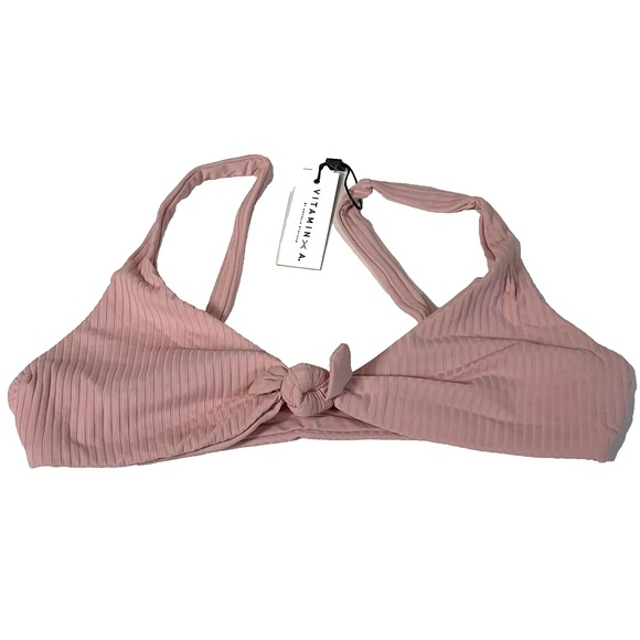 Vitamin A Other - Vitamin A Lou Triangle Bikini Swim Top Size S Pink Bow Eco Ribbed Summer NWT